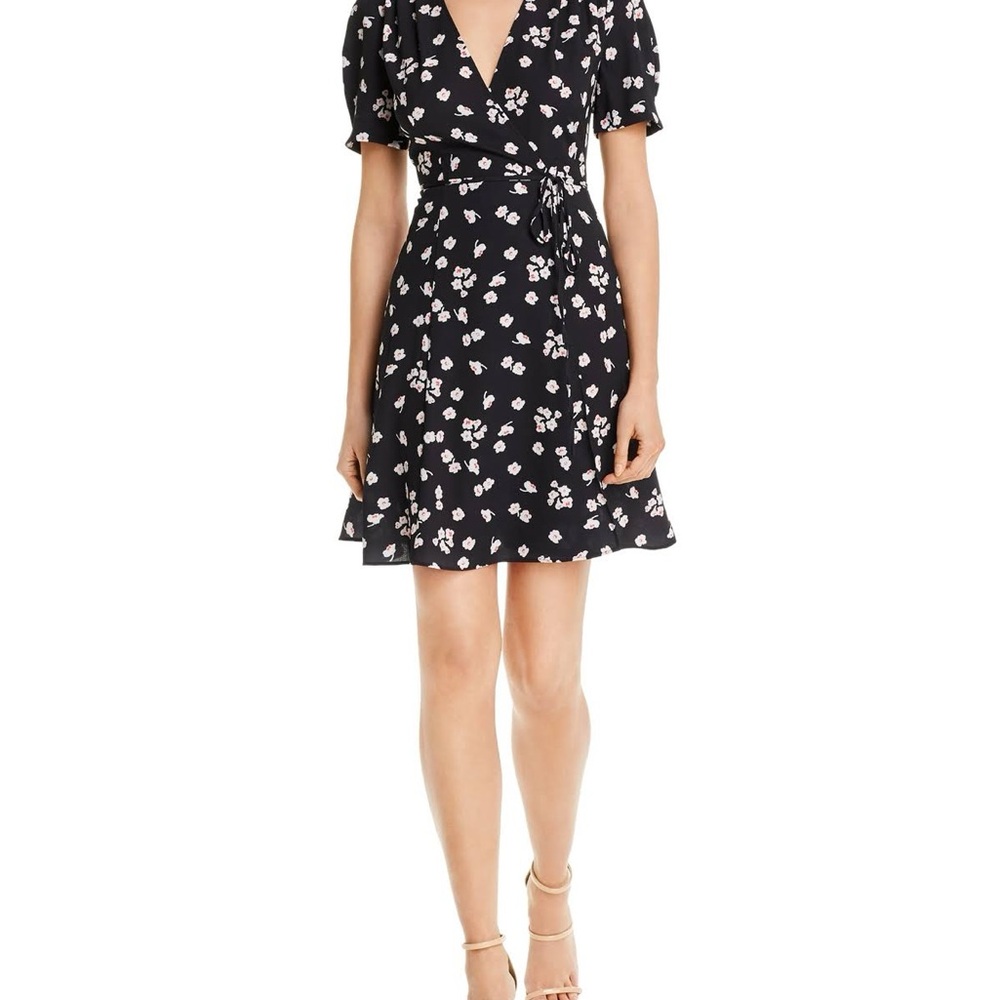 French Connection Black Mini Dress with White Floral Pattern